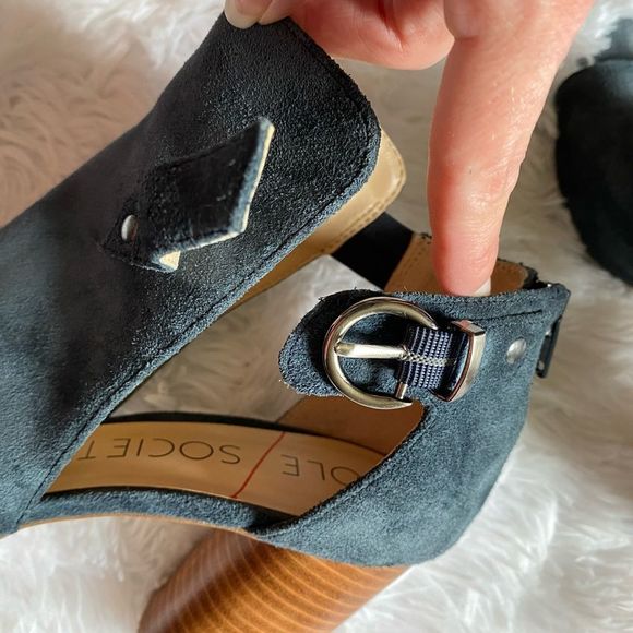 Sole Society Sally Blue Leather Open Toe Heeled Ankle Sandals Booties Size 8.5 M - Picture 5 of 13